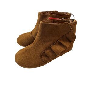 Garanimals Infant Boot Size 6 Brown Suede Ankle Boots‎ With Ruffle Detail
